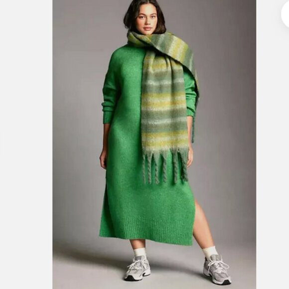 NWT Anthropologie 1X Turtleneck Sweater Cocoon Midi Dress Daily Practice Green - Picture 2 of 8